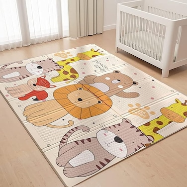 Foldable Baby Play Mat, 200 * 180 * 1.5 CM Extra Large Waterproof Activity Playmats for Babies,Toddlers, Infants, Play &amp; Tummy Time, Foam Baby Mat for Floor,Indoor Outdoor Use (Please Smile)