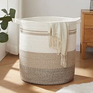 OIAHOMY 80L Laundry Baskets-Laundry Hamper,Storage Basket with Handles,Decorative Basket for Living room,Woven Storage Basket for Toys Bin,Pillows, Blankets,Clothes-20x18in-Gradient Yellow