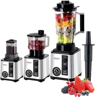 VAODO 3 In 1 Countertop Blender, with Grinder and Food Chopper, 9500W Electric Blender, BPA-Free Chopper, for Smoothies, Ice Crush, Frozen Drinks, Coffee Powder, Meat and Vegetable, 3L