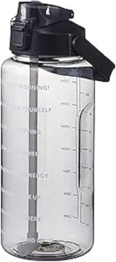 Ogetok 2L Large Water Bottle Black Half Gallon Water Jug, 68oz /2 Liter Sports Gym Drink Container, Leakproof BPA Free Big Water Bottle with Handle &amp; Straw &amp; Time Marker for Outdoor Fitness