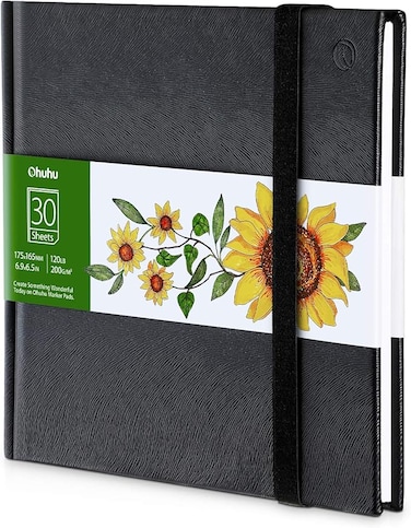 Marker Pads Art Sketchbook, 6.9" 6.5" Mini Square Size, 120Lb/200Gsm Heavy Smooth Drawing Papers, 30 Sheets/60 Pages, Hardcover Sketch Book, Specially For Alcohol Markers