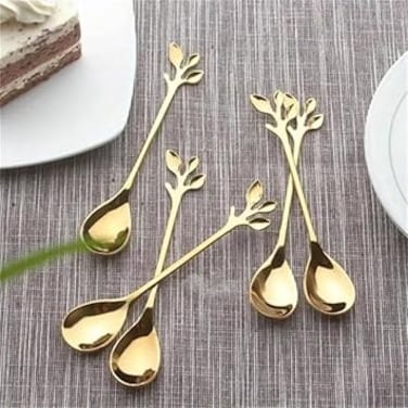 Elegant Gold Leaf Spoons (Set of 6) HighQuality Dessert, Ice Cream &amp; for Touch of Luxury. GoldPlated with Delicate Leaf Design Perfect for Tea,Coffee &amp; Desserts.Unique Shaped High Polished Table Ware