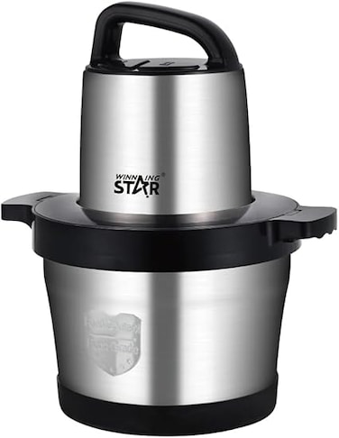 Winning Star ST-5560 1000W Multifunctional Electric Food Processor   6L Capacity   Meat Grinder   304 Stainless Steel Bowl   Copper Motor with 4 Leaf Blade   BS Plug   Black/Silver.
