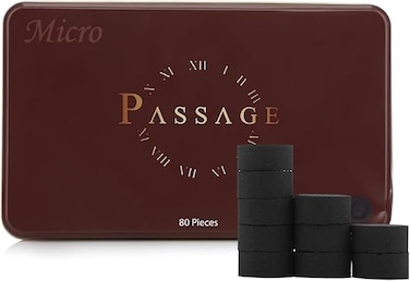 PASSAGE Charcoal Premium  Bakhoor,Oud Quick Lighting Micro/Mini Briquets   Metal Box   80 Pieces   SIZE 27mm   BURNING TIME 35 MINUTE   Best For - Small &amp; Hair Mubkhar   Ideal for Incense and Oud