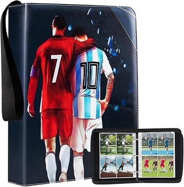 Trading Football Card Binder, 400 Pockets Football Card Holder, Card Collection Folder with Zipper and Handle Strap, with Removable Sleeves for Baseball Cards, Football Cards, Sports