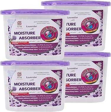 S14 Lavender Moisture Absorber &amp; Dehumidifier 4 Box&ndash; Moldproof, Odor-Eliminating Desiccant for Bathroom, Closet, Wardrobe &amp; Kitchen-280g(500ml)