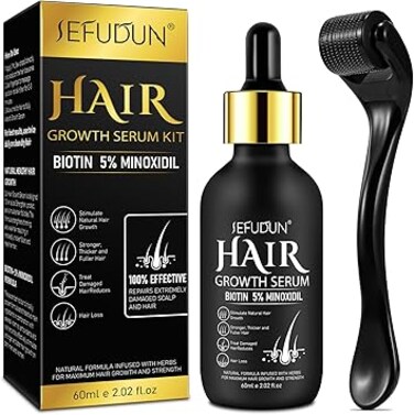 5% Minoxidil Hair Growth Serum Kit With Derma Roller,Minoxidil For Men and Women Hair Beard,2.02 oz Biotin Regrowth Serum Treatment For Getting Thicker Healthier Hair