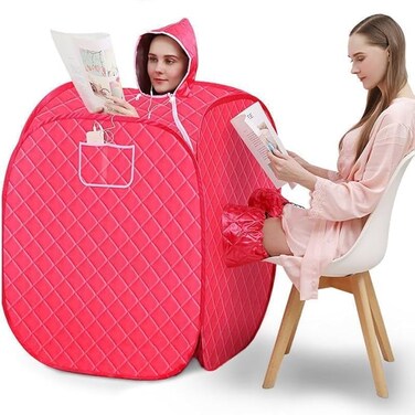 Personal home steam sauna tent Sauna Private Room, portable Folding home spa steam sauna set, 2L Steam Pot Carrying Bag with remote control and temperature adjustment (Pink)