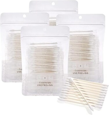 NALACAL Cotton Swabs with Individually Wrapped, Round and Pointed Cotton Buds Biodegradable Cotton Tip Applicator Suitable for Ear, Beauty Care, Cleaning, Make up 400Pcs