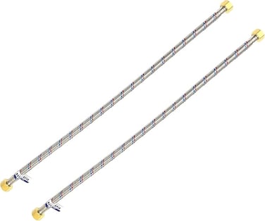 2 Pcs Stainless Steel Flexible Hose Pipe   SS Mesh Braided with 1/2 to 1/2 Inch Brass Female Threaded Nut   Water Heater Hose 120,90,60,45,30cm (45cm (1/2" to 1/2"))