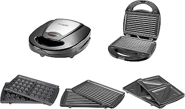 Sonashi 3-in-1 Multi Snack Maker SSM-861 - Detachable Sandwich, Grill, Waffle Making Plates with Bakelite Coating   Kitchen Appliances