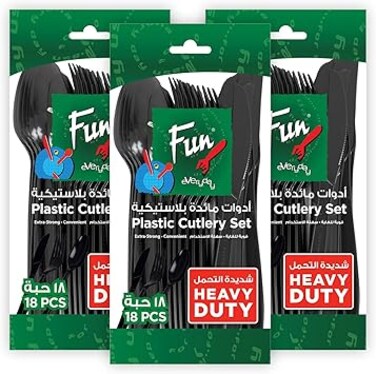 Fun Promopack Heavy-Duty Black Cutlery Set Spoons - Knives &amp; Forks set - Disposable Cutlery Set (Pack of 18 X 3)