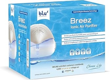 blu Breez Ionic Air Purifier- Removes Airborne Viruses, Allergens &amp; Odors/Therapeutic Aromatherapy - Suitable for 60m2 areas