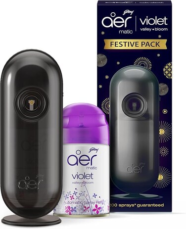 Godrej aer Matic Automatic Air Freshener Auto Spray Kit With Flexi Control Violet 225 Ml