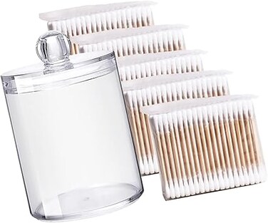 Duomama 500 PCS Double-Ended Cotton Swabs with 1 PCS Clear Cotton Swab Storage Bottle - Ideal for Ear, Makeup and Cleaning