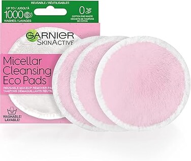 Garnier SkinActive Micellar Cleansing Eco Pads, Reusable, 3 Ultra-soft Microfiber Pads, 1 Count (Packaging May Vary)