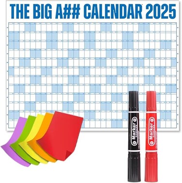 The Big A Calendar 2025, 2025 Yearly Wall Calendar Dry Erase, 12 Months Large Wall Calendar 2025, Dry Erase Wall Calendar with Pen and Colored Stickers, Interesting and Practical, Blue