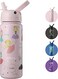 Kubii&reg; Premium insulated stainless steel kids bottle with straw lid, Unicorn Water bottle for girls,Thermos bottle, BPA free, 533ml /18oz (Ballerina Pink)