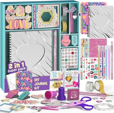 2-Pack DIY Journal Kit - Gifts for Girls Ages 8 9 10 11 12 13 14 Year Old - Toys for Girls - Birthday Gifts for Girl - Art &amp; Crafts Toys for Kids - Scrapbook &amp; Diary Supplies Set