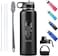 Stainless Steel Water Bottle 1.2 Litre With a Wide Mouth-Double Wall Vacuum Flask Hot Insulated Thermos With Silicone Cleaning Brush-Coldest Gym Bottles,Sports - 3 Lids,2 Straws, 40 OZ black