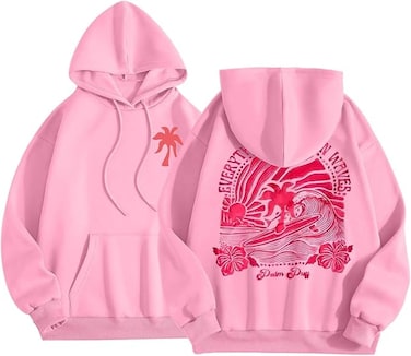 Pink Palm Puff Hoodies for Teen Girls Women (S=TAG SIZE L, M=TAG SIZE XL, L=TAG SIZE XXL, XL=TAG SIZE 3XL)