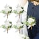 Boutonniere, Rose Wedding Boutonniere, 4pcs White Rose Boutonnieres, Handmade Corsage, Buttonhole Flowers with Pin Clip, Artificial Wedding Flower, for Groom Bride Suit Dress Banquet Party Decor