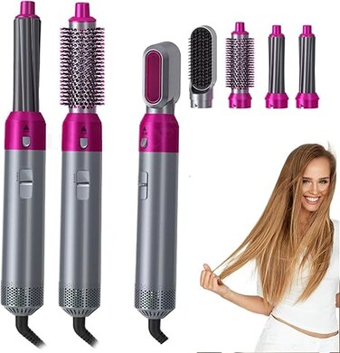 BONITA 5 in 1 Hair Drys Brush, Hot Air 60000 RPM Powerful Negative Ionic Blow Dryer with 3 Temp Left&amp;Right Air Curler Wand, 1000W Thermal Air Brush,Hair Straightener Brush