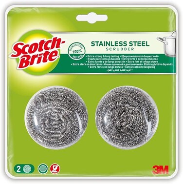 Scotch-Brite Stainless Steel Metal Spiral Scrub Sponge, 2 pieces/pack   Ideal for Cast Iron Pans   Powerful Scrubbing   Hard cleaning   Kitchen sponge   Scrub   Kitchen, Garage, Outdoor