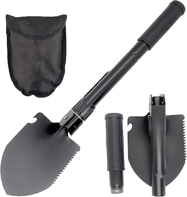 Multifunctional Folding Shovel, Camping Snow Shovel Car Digging Shovel with Compass Storage Bag for Survival, Camping, Trekking, Gardening, Car Emergency (41cm)