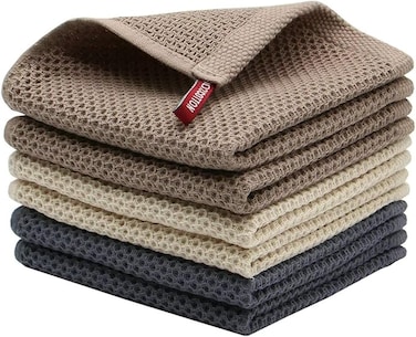 . 100% Cotton Waffle Weave Kitchen Dish Cloths, Waffle Tea Towels Ultra Soft Absorbent Quick Drying Dish Towels, 34x34 CM, 4-Pack, (Mixed Color)