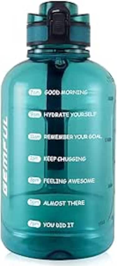 GEMFUL Water Bottle with Time Marker 2 Litre Half Gallon Jug BPA Free for Home and Gym