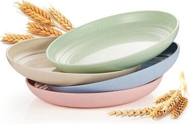 Unbreakable Dinner Plates Set of 4, Reusable Wheat Straw Plates 10 Inches, Lightweight Unbreakable Dinner Dishes Plates, Dishwasher &amp; Microwave Safe