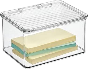 Idesign Kitchen Binz Bpa-Free Plastic Stackable Organizer Box With Lid - 6.75In X 5.75In 3.75In , Clear