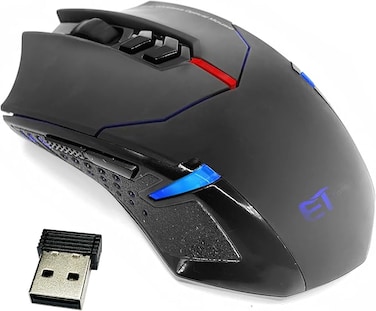 Wireless Gaming Mouse with Unique Silent Click, Ergonomic Grips, 2400 DPI, 2 Programmable Side Buttons, Breathing Backlit, 7-Button Design- Black