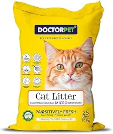 Pet Cat Litter Lemon 25L &ndash; 100% Natural Clumping Bentonite,Scented, Ultra Absorbent,Easy Scooping, Dust-Free, Odor Control, Easy Scooping, Hypoallergenic &amp; Non-Stick Paw Formula