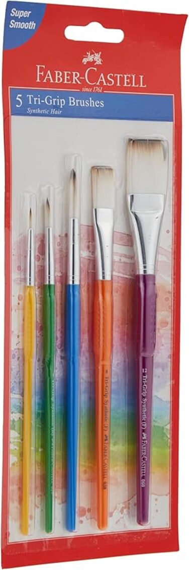 Grip Paint BrUShes Round &amp; Flat Combination 5Pc 2,6,10, 8, 12, Assorted, 280815