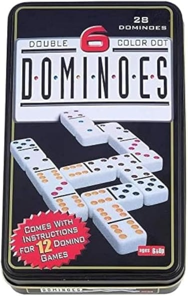 Double Six Color Dot Dominoes Game Set in a Tin Case
