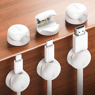 Cable Clips, Spring Cord Organizer Holder - 6Pack Latest Compact Desk Cable Management Clips, Nightstand Phone Charging Cord Holder, 8mm Slot Adhesive Wire Organizer, Desk Office Accessory