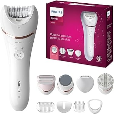 Philips Epilator Series 8000 5 in 1 Shaver, Trimmer, Pedicure and Body Exfoliator with 9 Accessories, BRE740/14