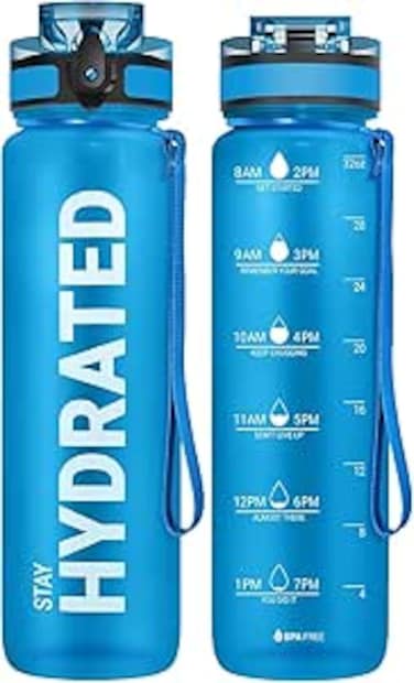 Motivational Water Bottle 1L Tritan Plastic Water Bottle With Time Markers, Leak Proof Water Bottle For Kids; School Water Bottles; Gym water Bottle, Flip Top Lid &amp; perfect for any fitness