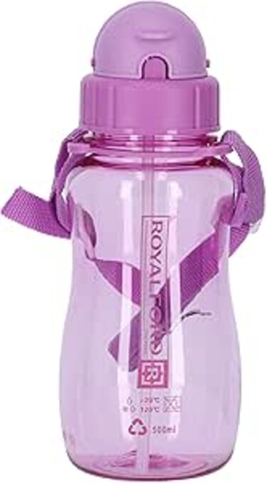 Royalford Rf7581Pp 500 Ml Water Bottle Kids Bottle, Toddler With Bendy Straw Portable Hanging Loop  Flip Top Spill Free Baby Sippy  , Purple