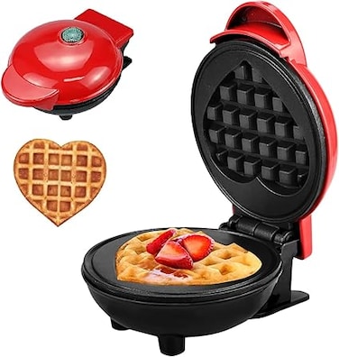 Mini Waffle Maker, Heart Shape Design Non-Stick Waffles Maker, Portable Pancake Makers Machine for Kid, Perfect for Breakfast Sandwich Pancakes Snacks