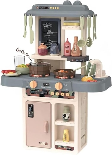 Plastic Toy Play Kitchen Food Set for Kids Toddlers 3-5 - Cooking Pretend Play Interactive Station with Sink, Water, Steam, Sound, Accessories (36 Pcs)