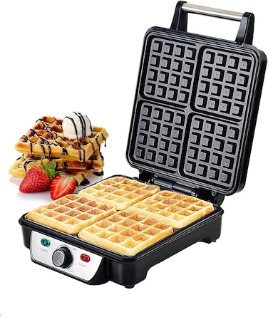 Electric Waffle Maker 1100W- 4 Slice Non-Stick Electric Belgian Waffle Maker with Adjustable Temperature Control