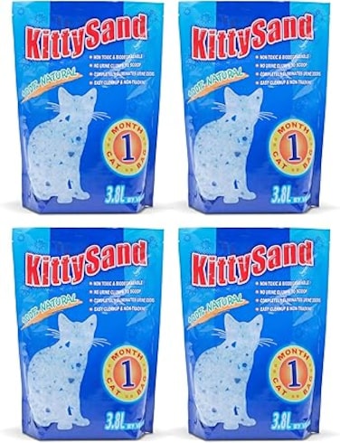 Sand 100% Natural Silica Crystal Premium Quality Cat Litter 3.8L Plain - Pack of 4