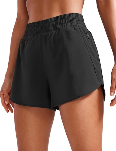 Women's High Waisted Running Shorts Mesh Liner - 3'' Dolphin Quick Dry Athletic Gym Track Workout Shorts Zip Pocket