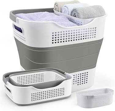 Angju 43L Collapsible Laundry Basket, Foldable Laundry Basket Plastic with Handles,Pop Up Storage Container/Organizer/Hamper for Washing &amp; storage，Space Saving and Durable