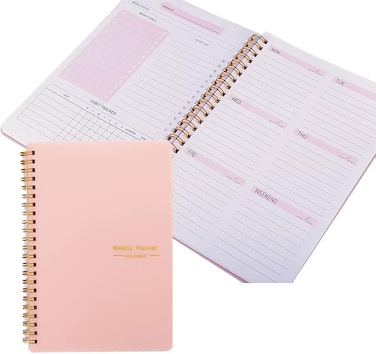 Undated Weekly Planner, Weekly Goals A5 Notebook, Habit Tracker Journal, To Do List Planner with Spiral Binding, Tracker and Goal Planner, 8.3" x 5.8", Pink