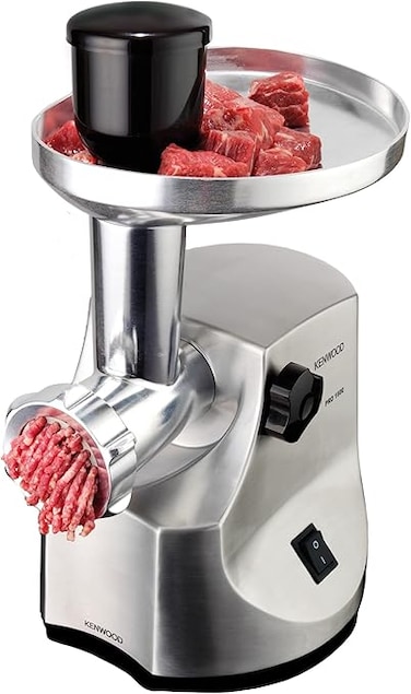 KENWOOD Meat Grinder 1600W Powerful Metal Body Meat Mincer with Kibbeh Maker, Sausage Maker, Feed Tube Pusher, 3 Stainless Steel Screens for Fine, Medium &amp; Coarse Results MG510 Silver