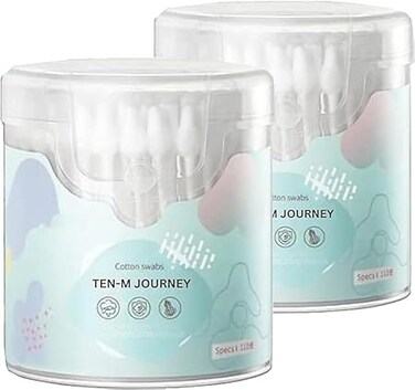 Cotton Swabs for Baby Safety Clean Swabs with Large Tips Spiral Head Earpick Cotton Tips Design for Newborn Baby and Children 100% Biodegradable Chlorine Free &amp; Hypoallergenic Pack of 2 (220Pcs)